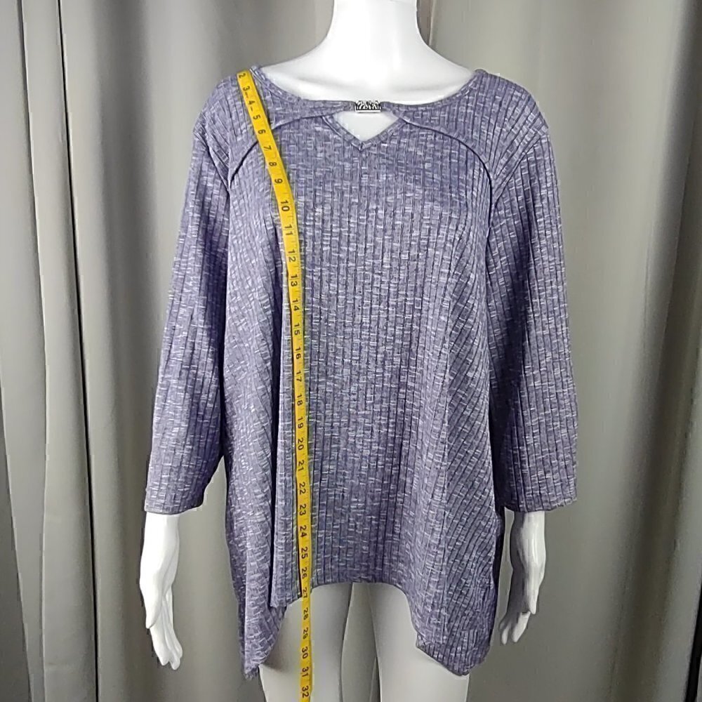 Alfred Dunner Women's Seagreen Plum Heather Knit Rib Keyhole Neck Top Size 2X - Picture 6 of 11
